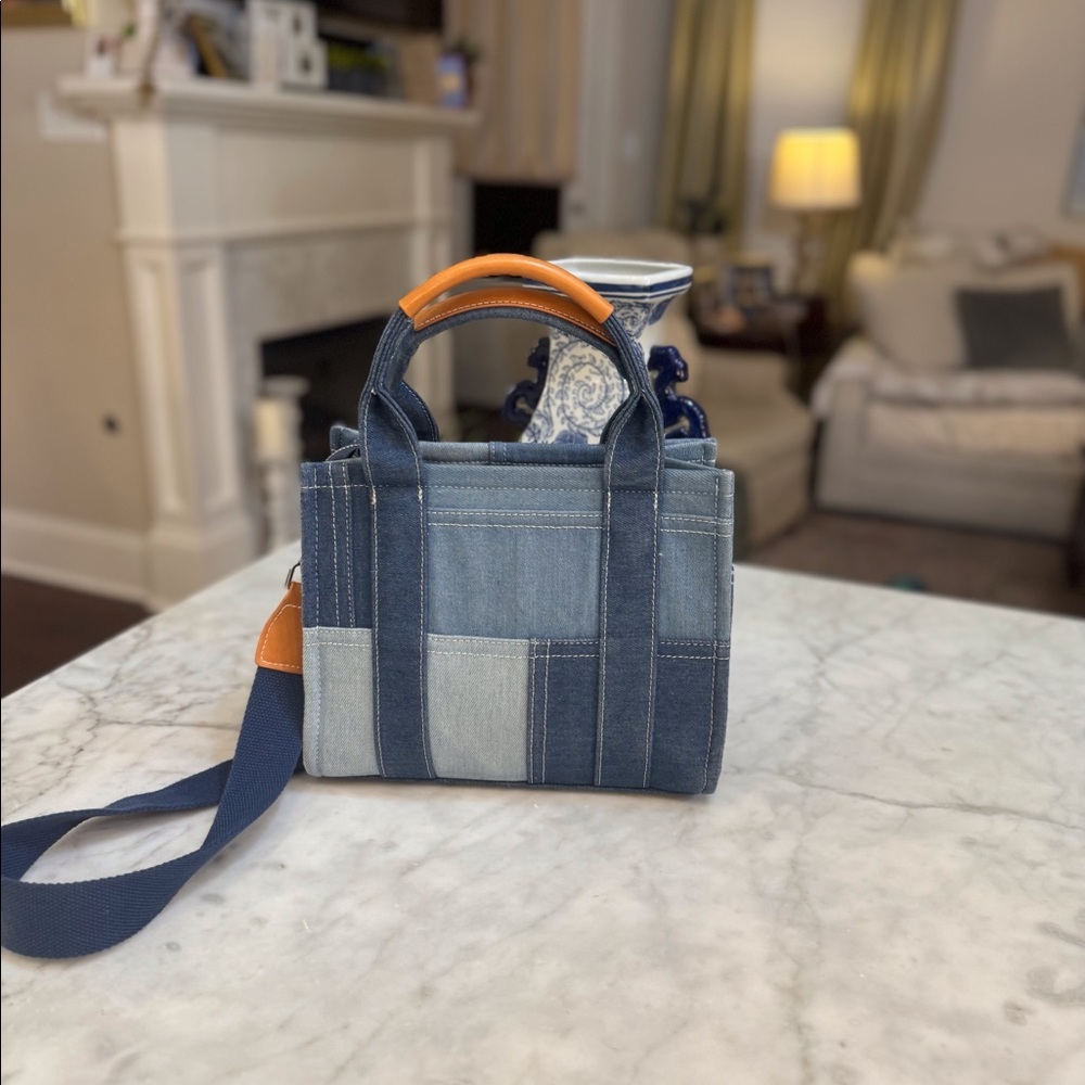 Antik Kraft Blue and Orange Patchwork Tote